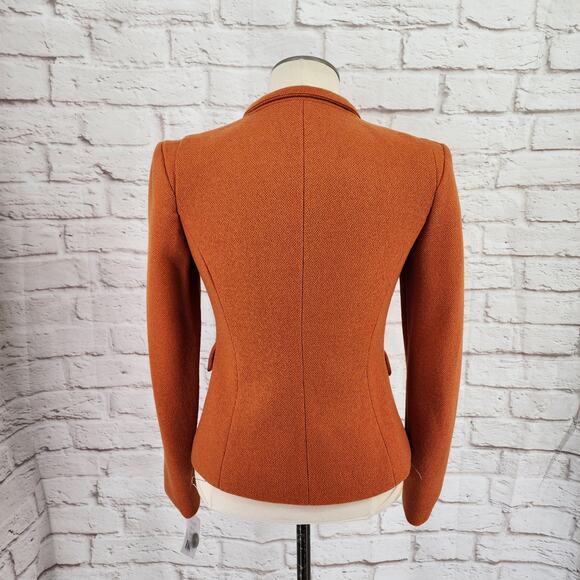 Focus 2000 Orange Tweed Blazer Women 2P Wool Structured Pumpkin Fall Academia - Picture 2 of 9